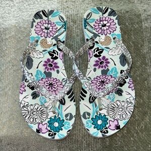Vera Bradley Floral Women's Flip Flops Teal Purple Black White Size 9